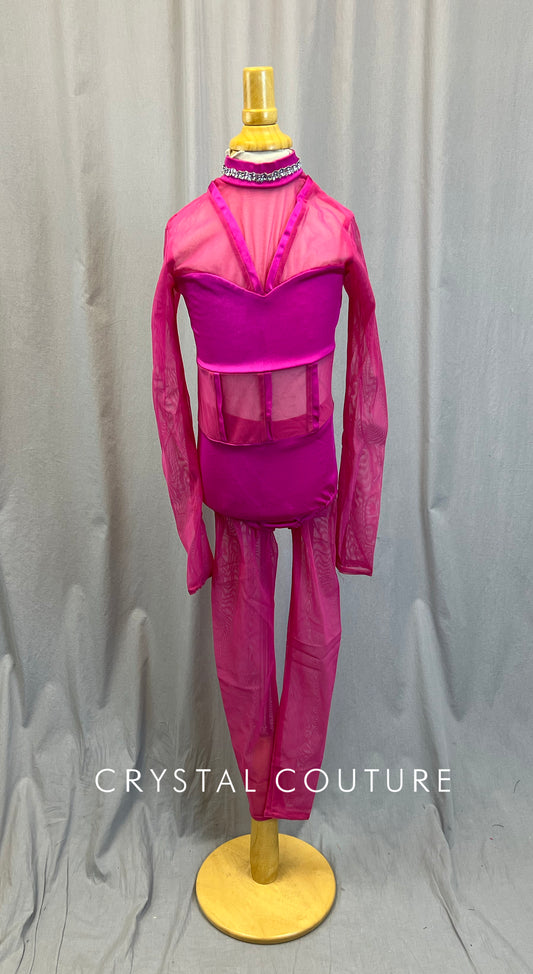 Pink Mesh Long Sleeve Leotard + Mesh Pant