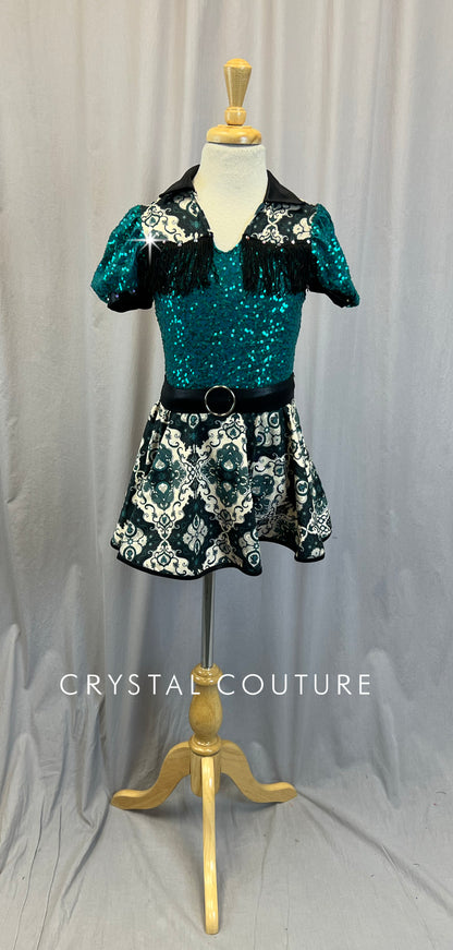Turquoise, Black, and Cream Western Dress