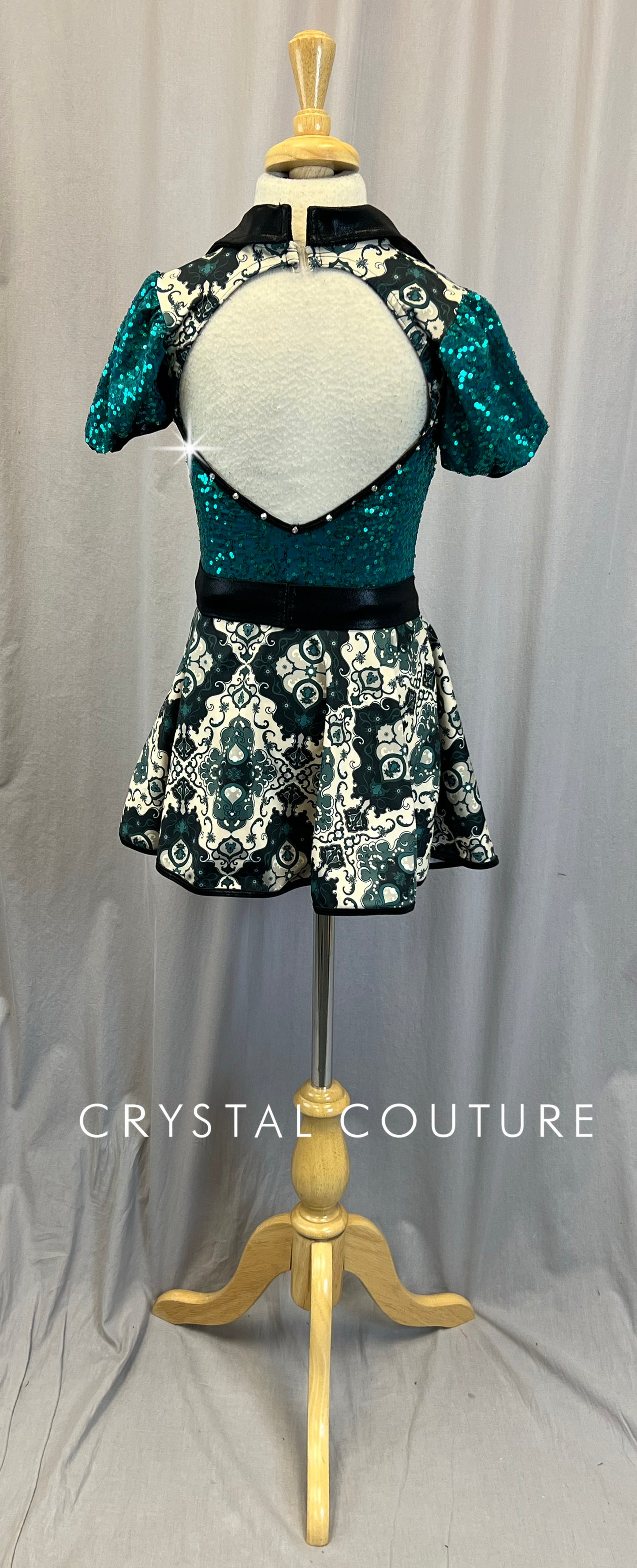 Turquoise, Black, and Cream Western Dress - Rhinestones