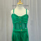 Green Lycra and Mesh Leotard with Buttons, Green High Waisted Pants - Rhinestones