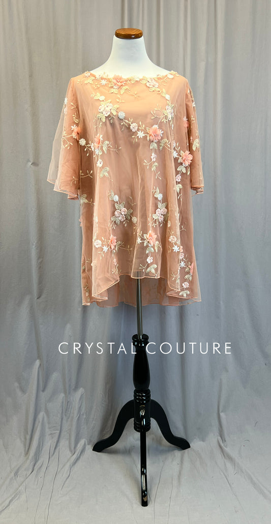 Peach Floral Mesh Dress