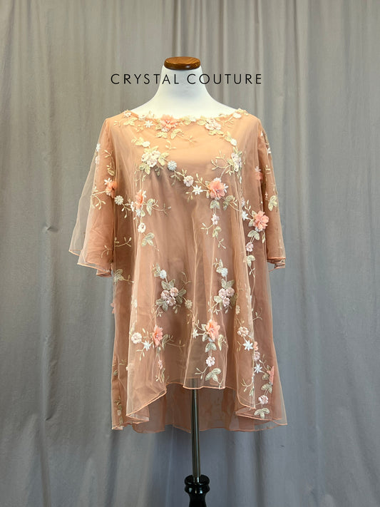 Peach Floral Mesh Dress