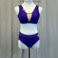 Purple Mock V-Neck Bra Top and High Waisted Brief Two-Piece Set - Rhinestones