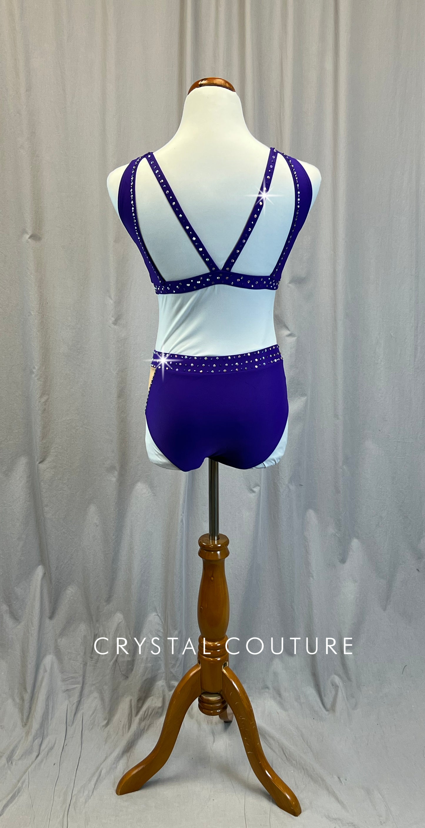 Purple Mock V-Neck Bra Top and High Waisted Brief Two-Piece Set - Rhinestones