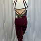 Burgundy Mock Neck Unitard with Black Net Fabric Top + Ivy Appliques - Rhinestones