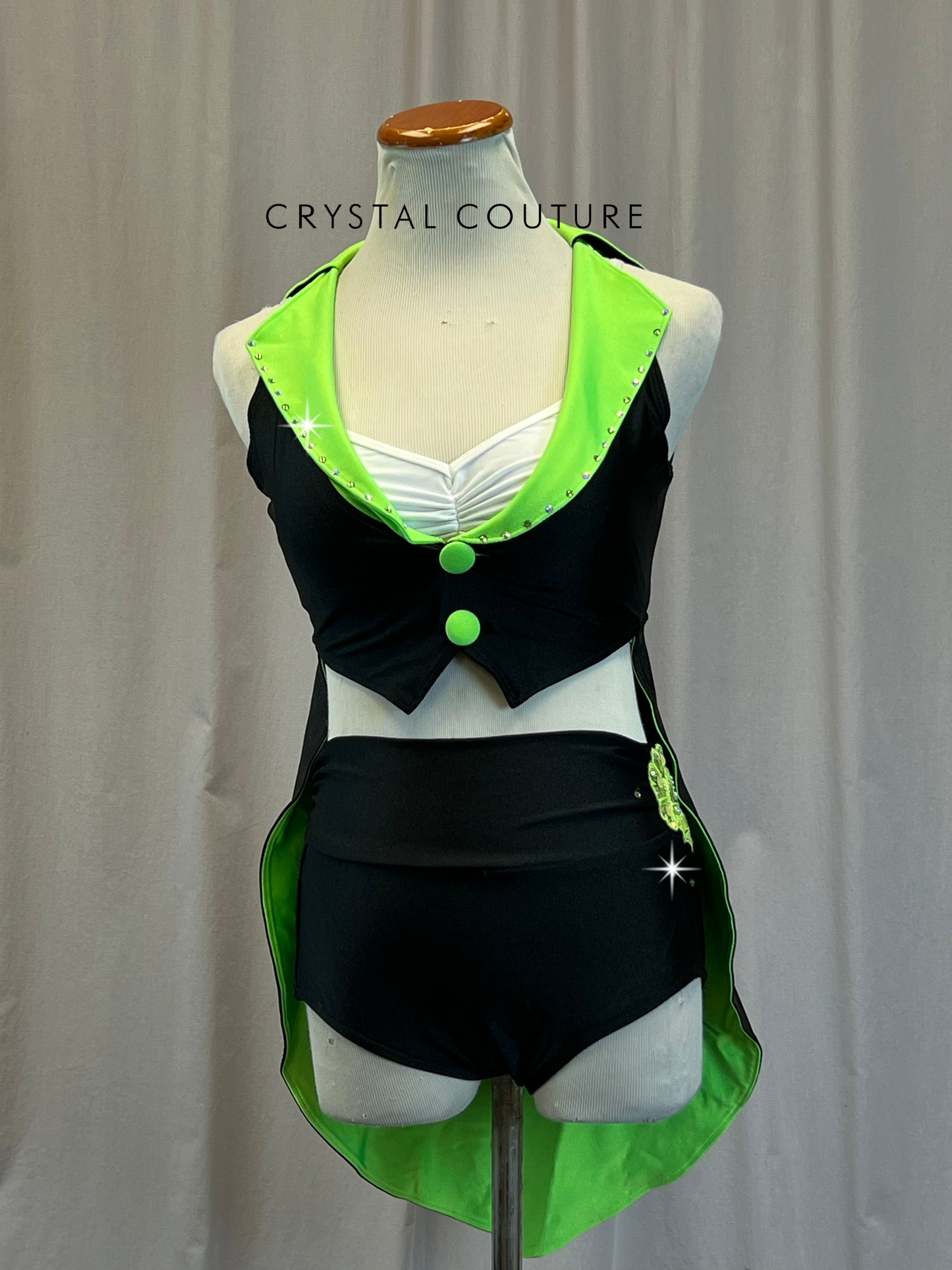 Black and Green Tuxedo Three Piece Set- Rhinestones