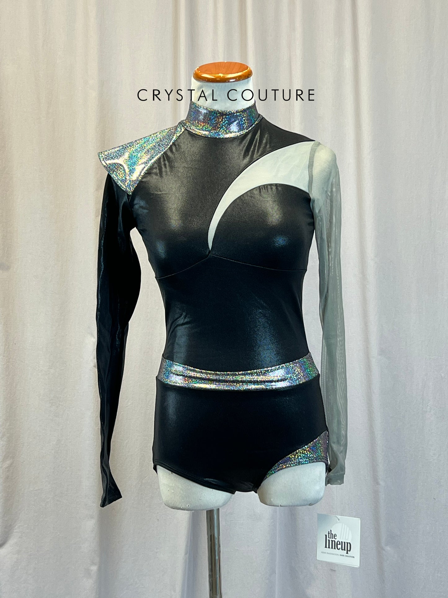 *Brand New* Black and Holographic Long Sleeve Mockneck Leotard