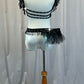 Silver and Black Mesh Strappy Leotard - Rhinestones