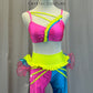 Neon Pink, Yellow and Aqua Blue Pants and Bra Top Two-Piece Set -Rhinestones