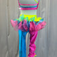 Neon Pink, Yellow and Aqua Blue Pants and Bra Top Two-Piece Set -Rhinestones