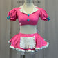 Pink Puff Sleeve Bra Top and Tutu Skirt Two-Piece Set - Rhinestones