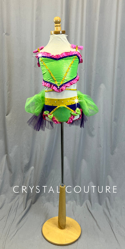Green, Purple, Pink Heart Shaped Two-Piece Set - Rhinestones