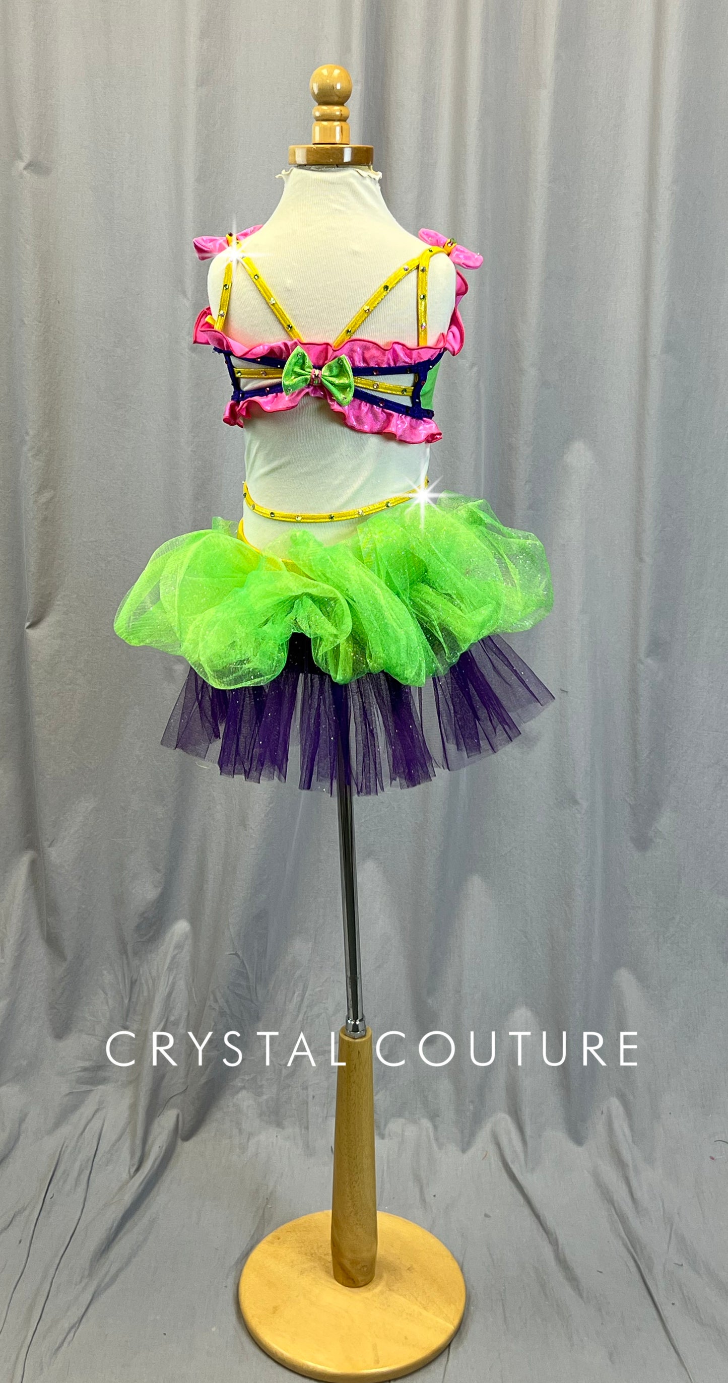 Green, Purple, Pink Heart Shaped Two-Piece Set - Rhinestones