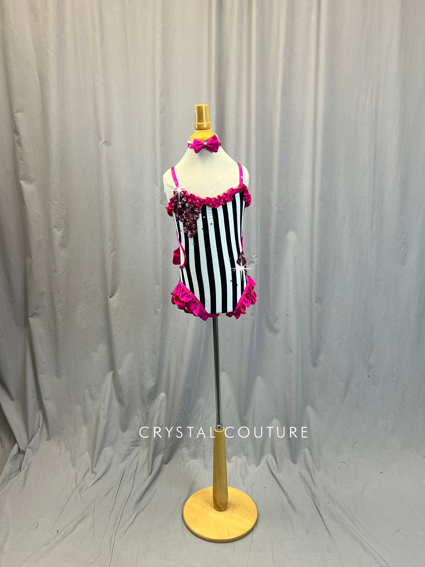 Black and White Striped Leo with Pink Accents -Rhinestones
