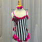 Black and White Striped Leo with Pink Accents -Rhinestones