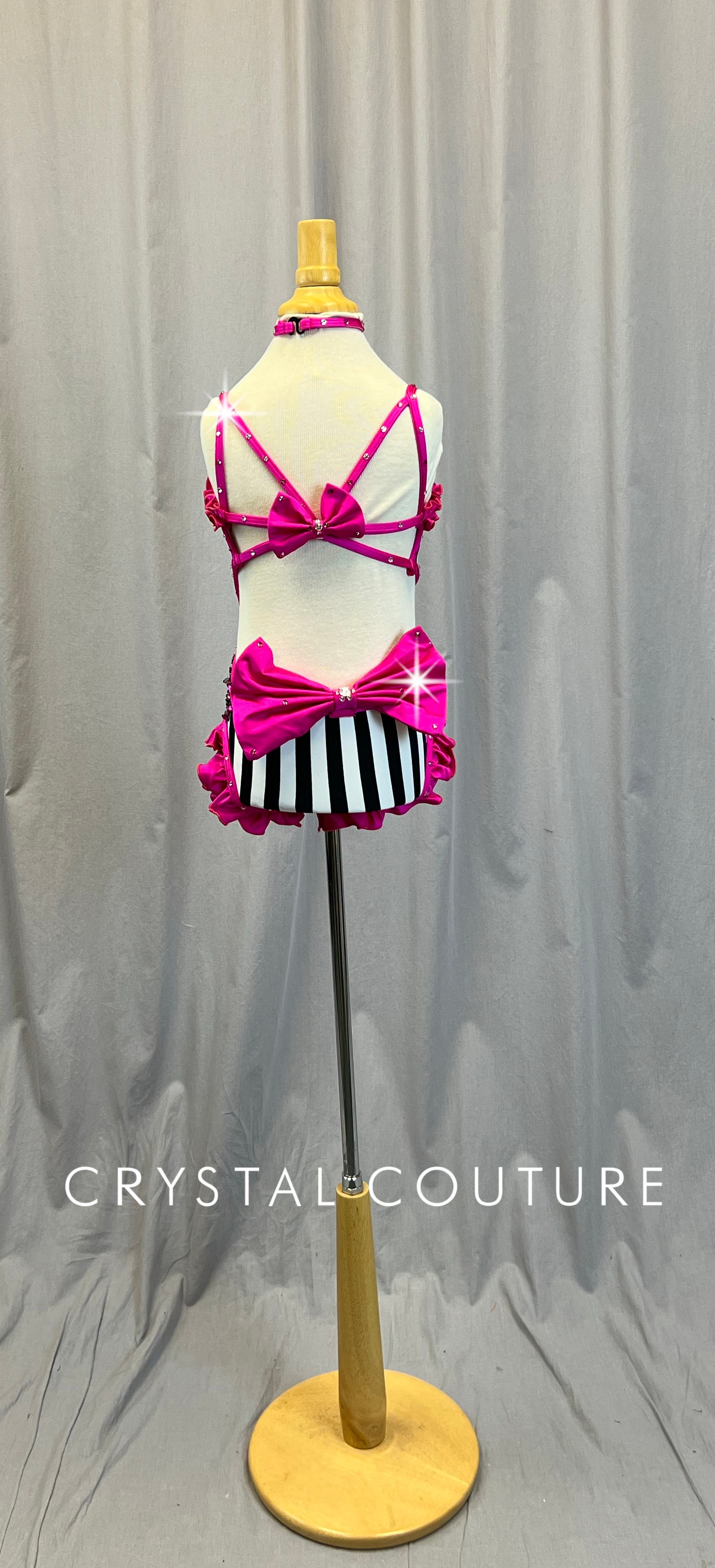 Black and White Striped Leo with Pink Accents -Rhinestones
