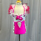 White and Hot Pink Sequined Hearts Leotard - Rhinestones