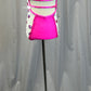 White and Hot Pink Sequined Hearts Leotard - Rhinestones