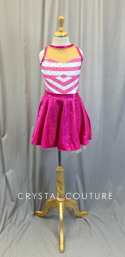 Pink and White Circle Skirt Dress - Rhinestones