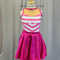 Pink and White Circle Skirt Dress - Rhinestones