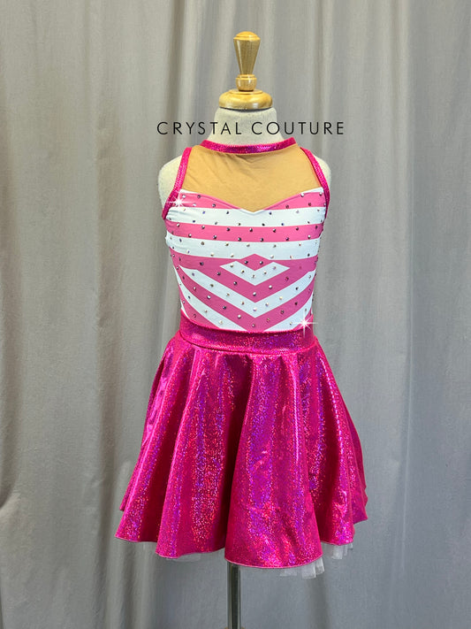Pink and White Circle Skirt Dress - Rhinestones