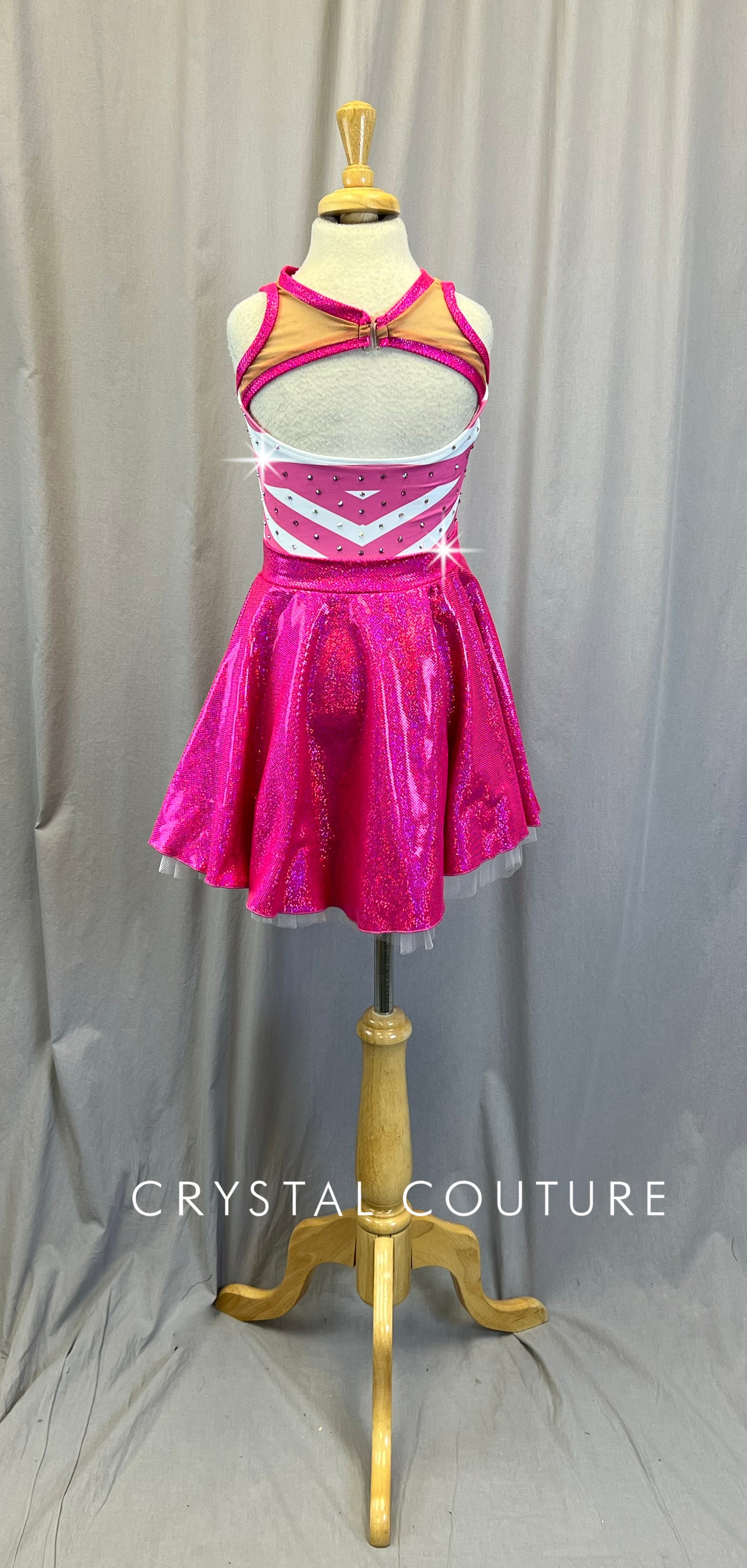 Pink and White Circle Skirt Dress - Rhinestones