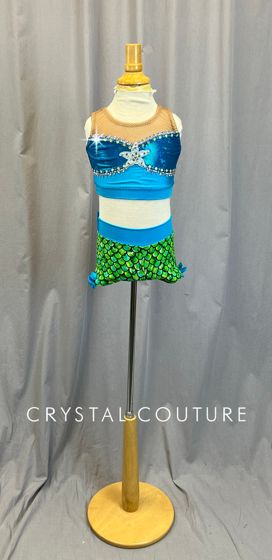 Teal and Green Mermaid Two Piece Set - Rhinestones
