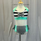 Mint, Black and White Striped Two-Piece Set - Rhinestones