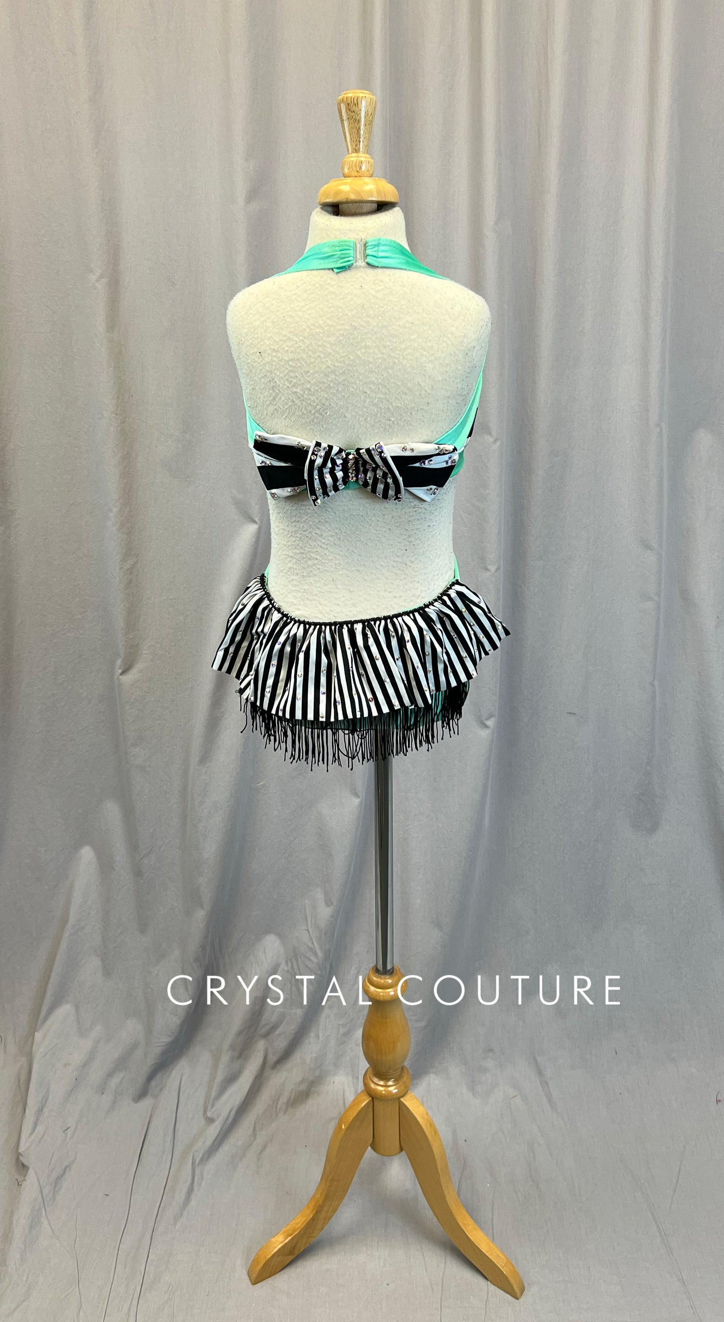 Mint, Black and White Striped Two-Piece Set - Rhinestones