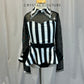 Black and White Striped Long Sleeve Crop Top and Skirt Three Piece Set - Rhinestones