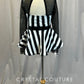 Black and White Striped Long Sleeve Crop Top and Skirt Three Piece Set - Rhinestones