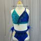 Blue + Teal Strappy Feather Leotard - Rhinestones