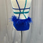 Blue + Teal Strappy Feather Leotard - Rhinestones