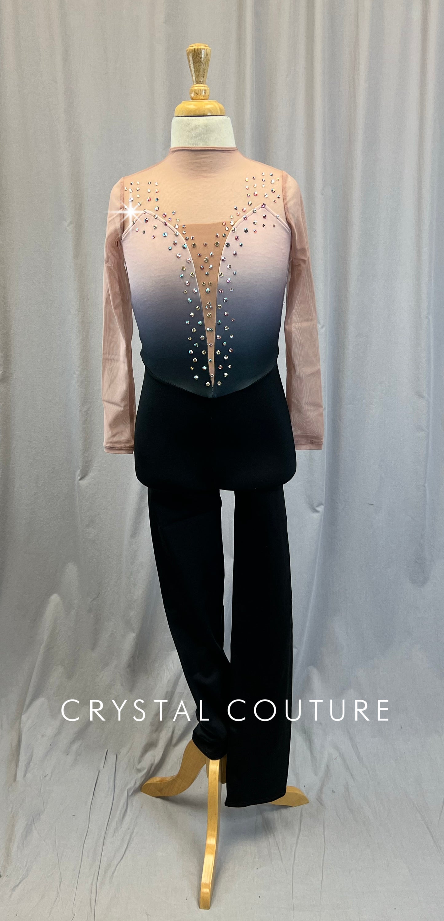 Pink and Black Ombre Unitard - Rhinestones