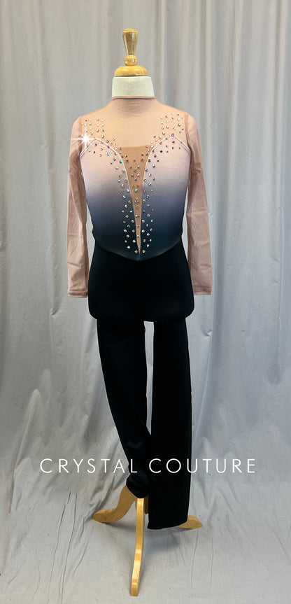 Pink and Black Ombre Unitard - Rhinestones