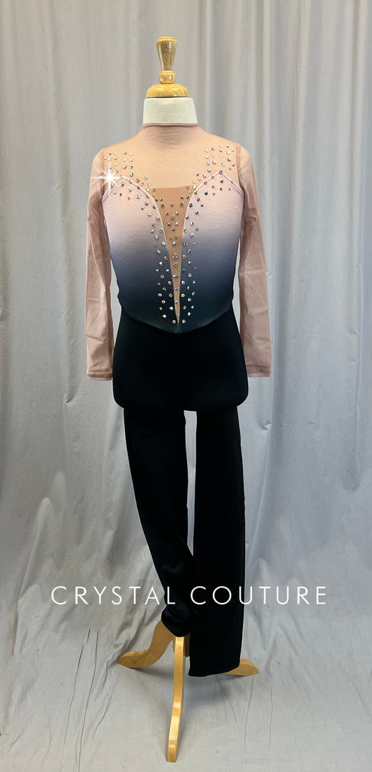 Pink and Black Ombre Unitard - Rhinestones