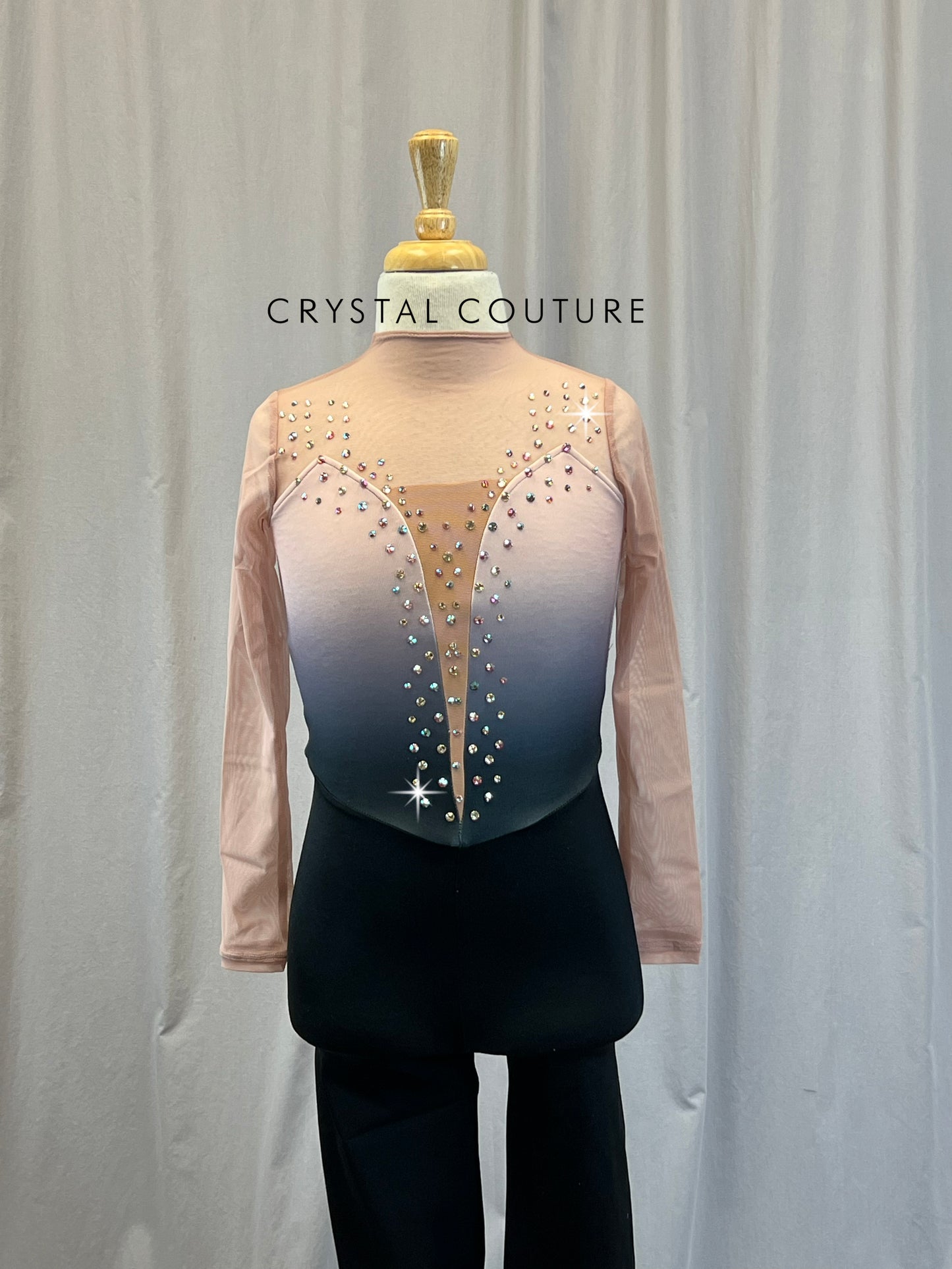 Pink and Black Ombre Unitard - Rhinestones