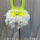 Yellow Leotard with White Feather Bustle - Rhinestones