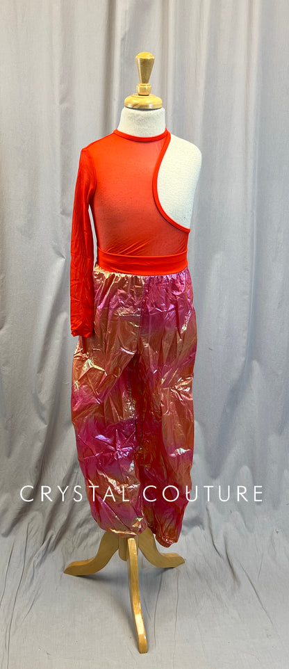 Red and Peach Parachute Pant Asymmetrical Unitard