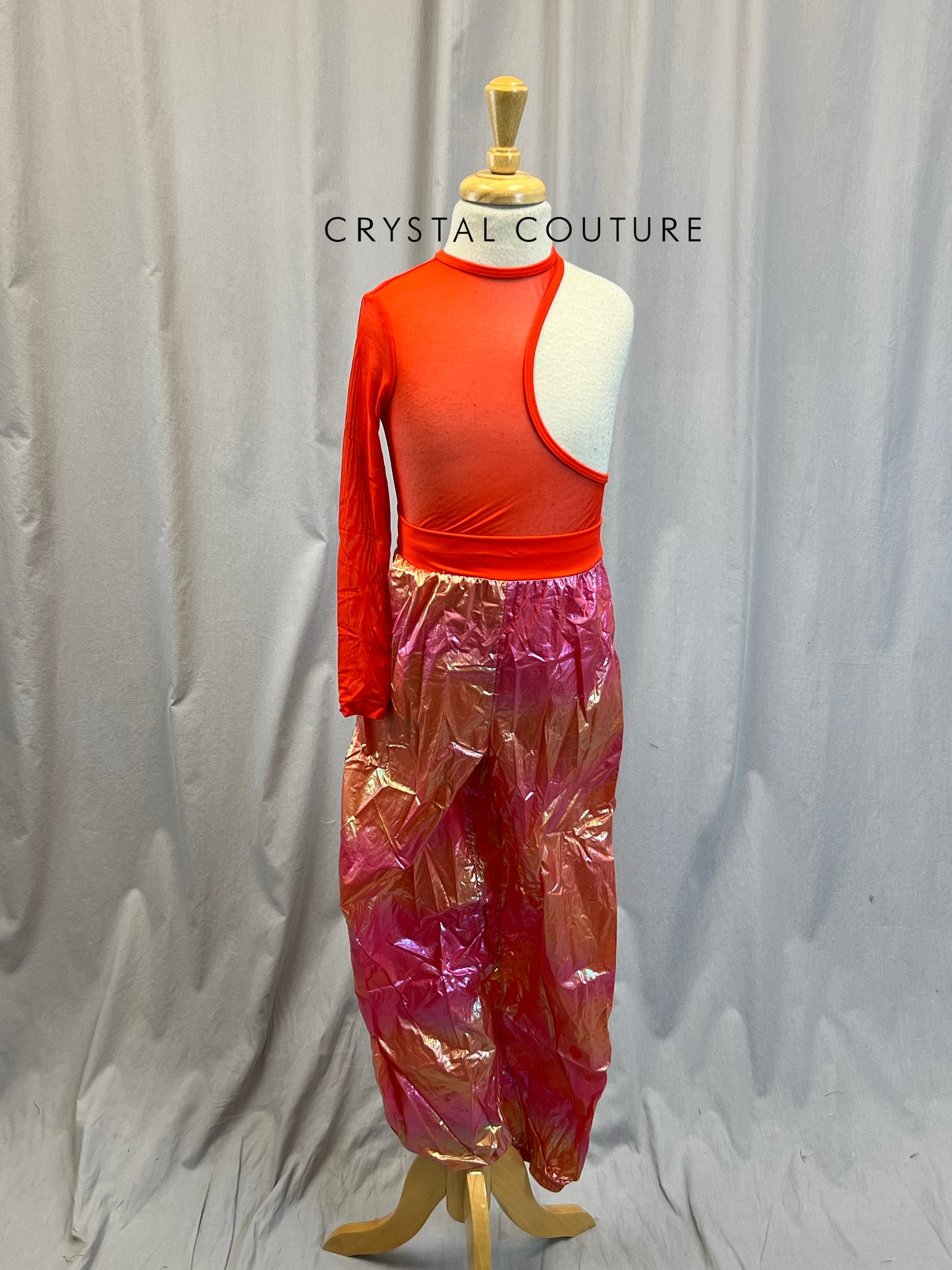 Red and Peach Parachute Pant Asymmetrical Unitard