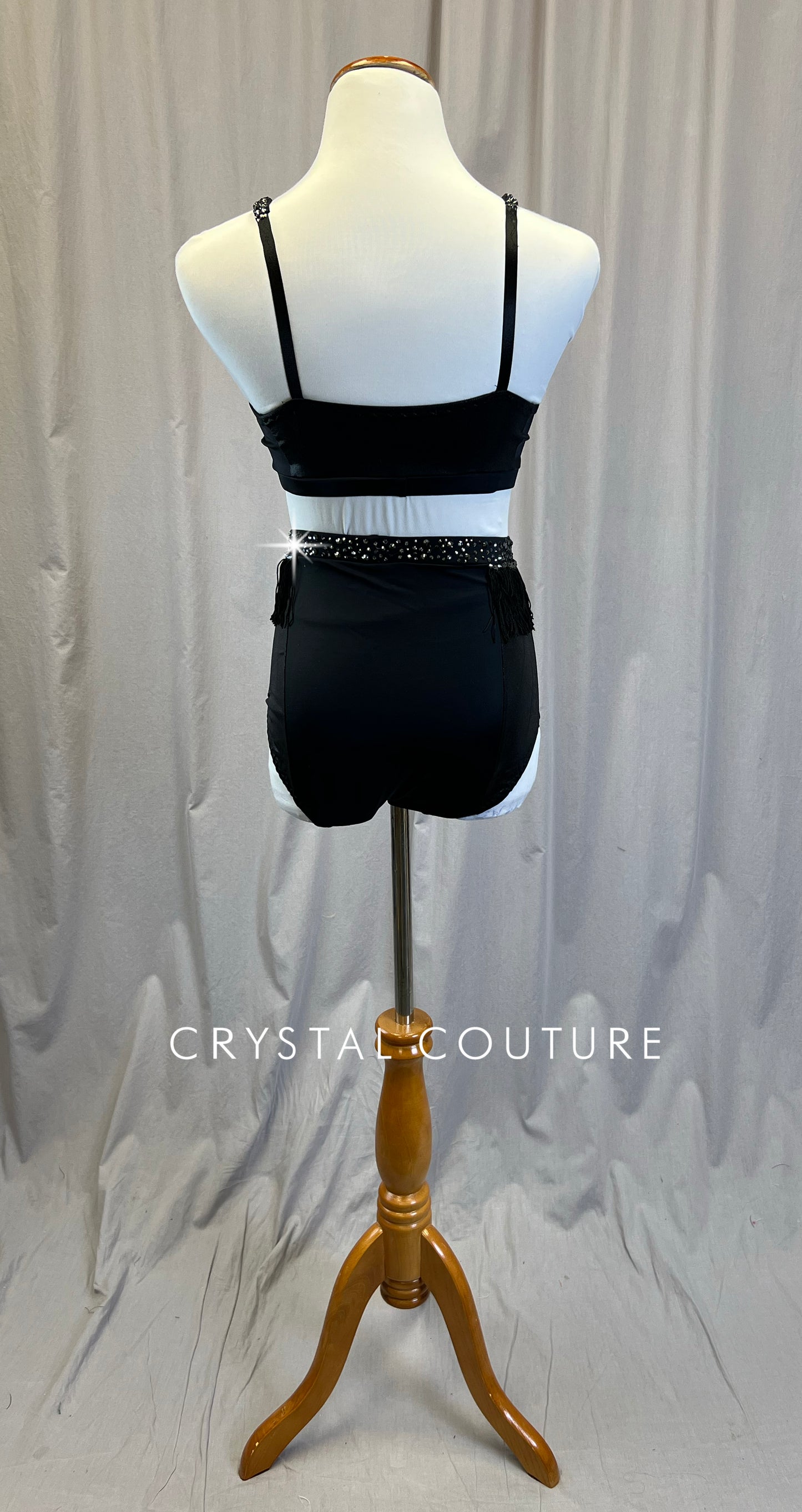 Custom Black Crop Top and Brief Two-Piece Set - Rhinestones