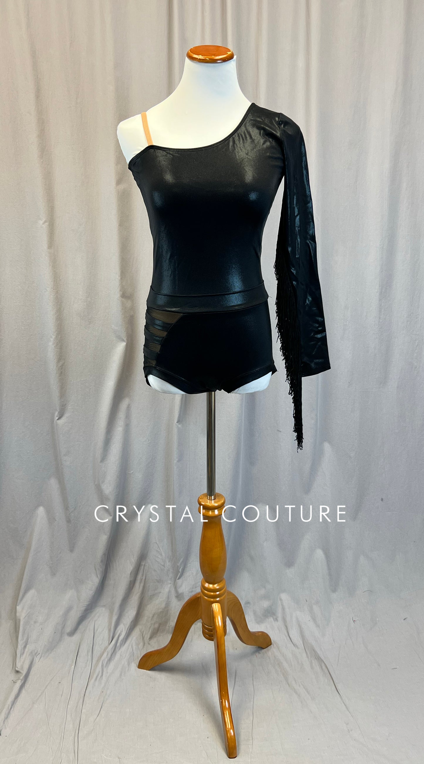 Black One-Sleeve Long Sleeve Biketard with Fringe - Accessories