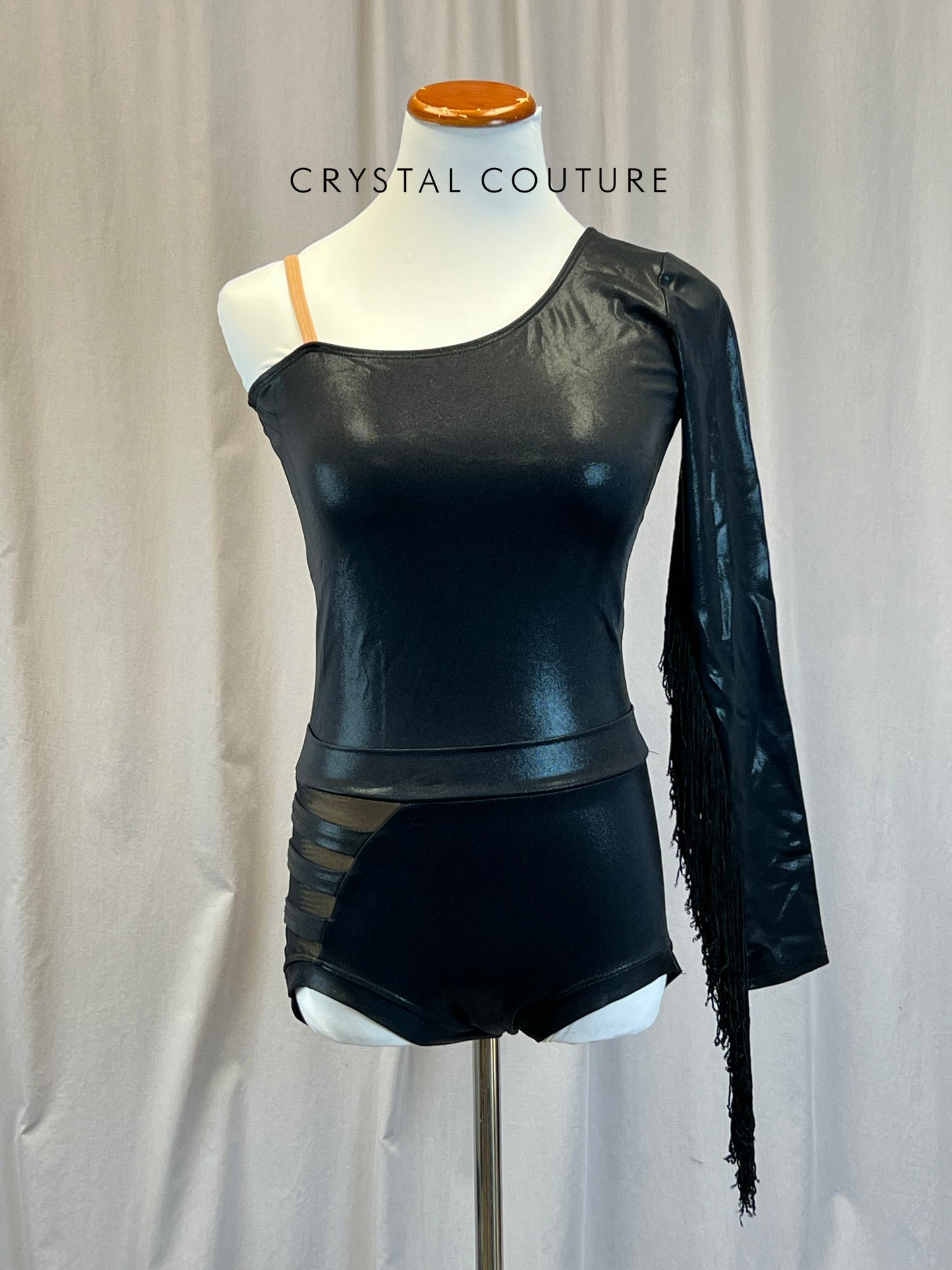 Black One-Sleeve Long Sleeve Biketard with Fringe - Accessories