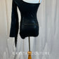 Black One-Sleeve Long Sleeve Biketard with Fringe - Accessories