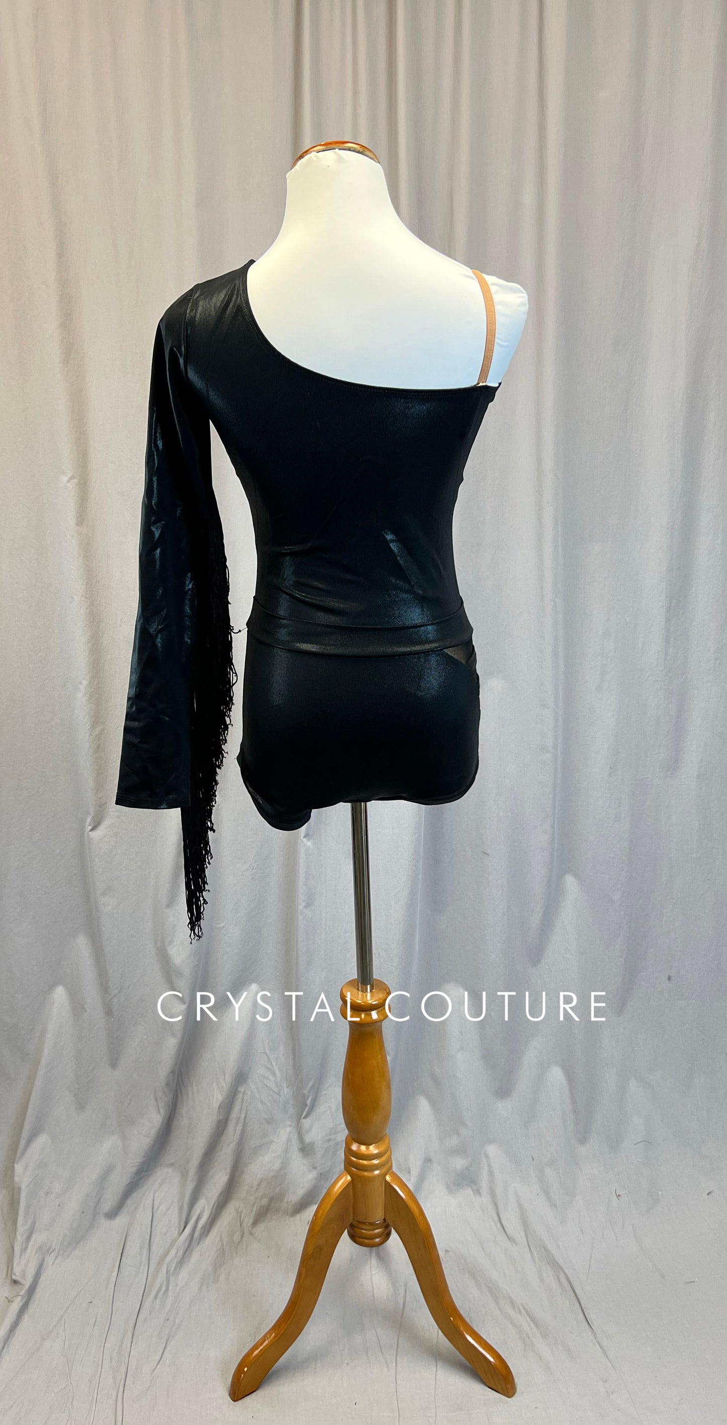 Black One-Sleeve Long Sleeve Biketard with Fringe - Accessories