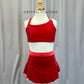 Custom Red Velour Crop Top, Briefs and Circle Skirt Three Piece Set - Rhinestones - Accessories