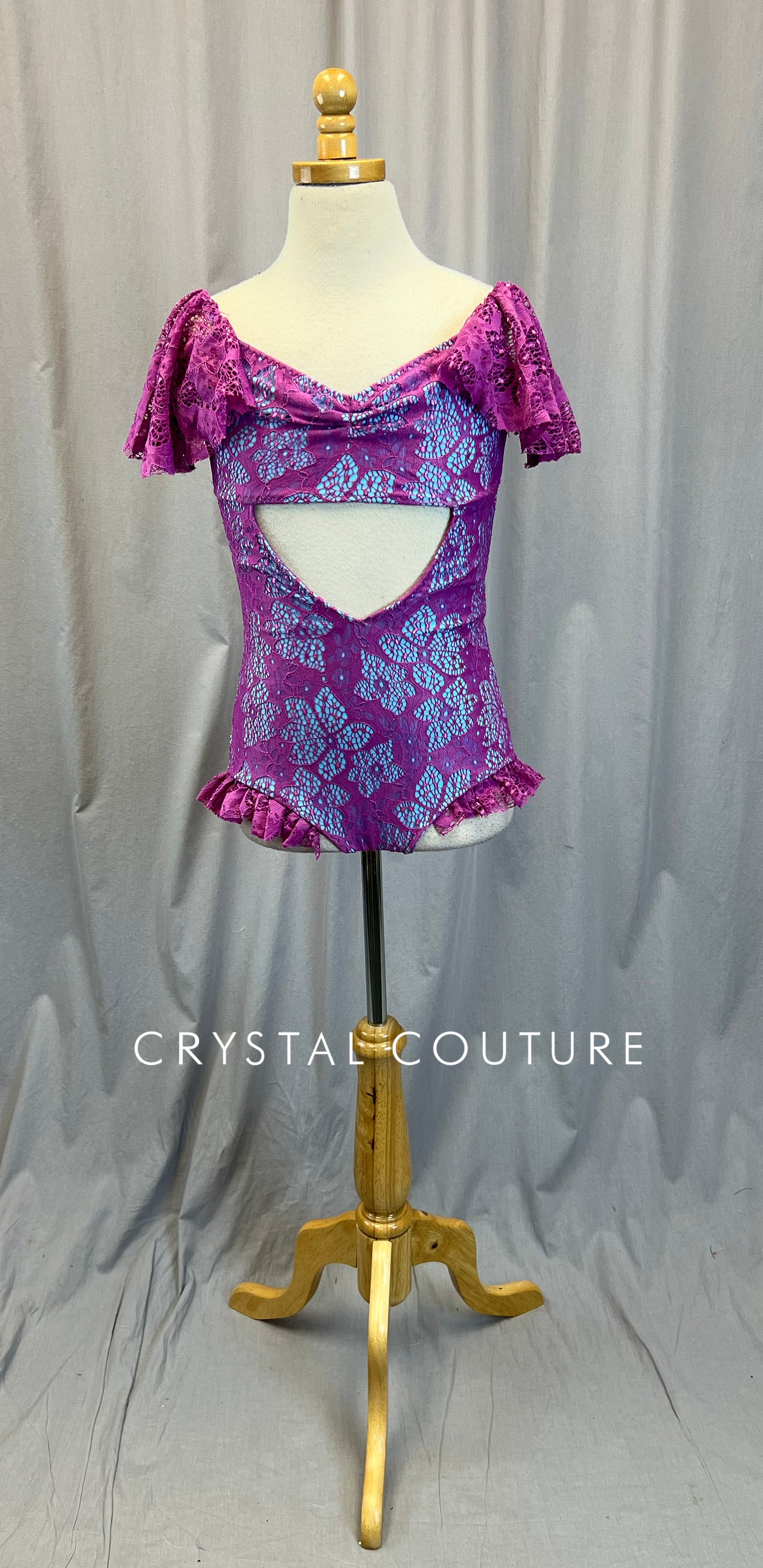 Custom Purple and Cyan Flounce Cap Sleeve Leotard.