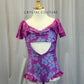 Custom Purple and Cyan Flounce Cap Sleeve Leotard.