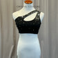 Black One Shoulder Bra Top - Rhinestones