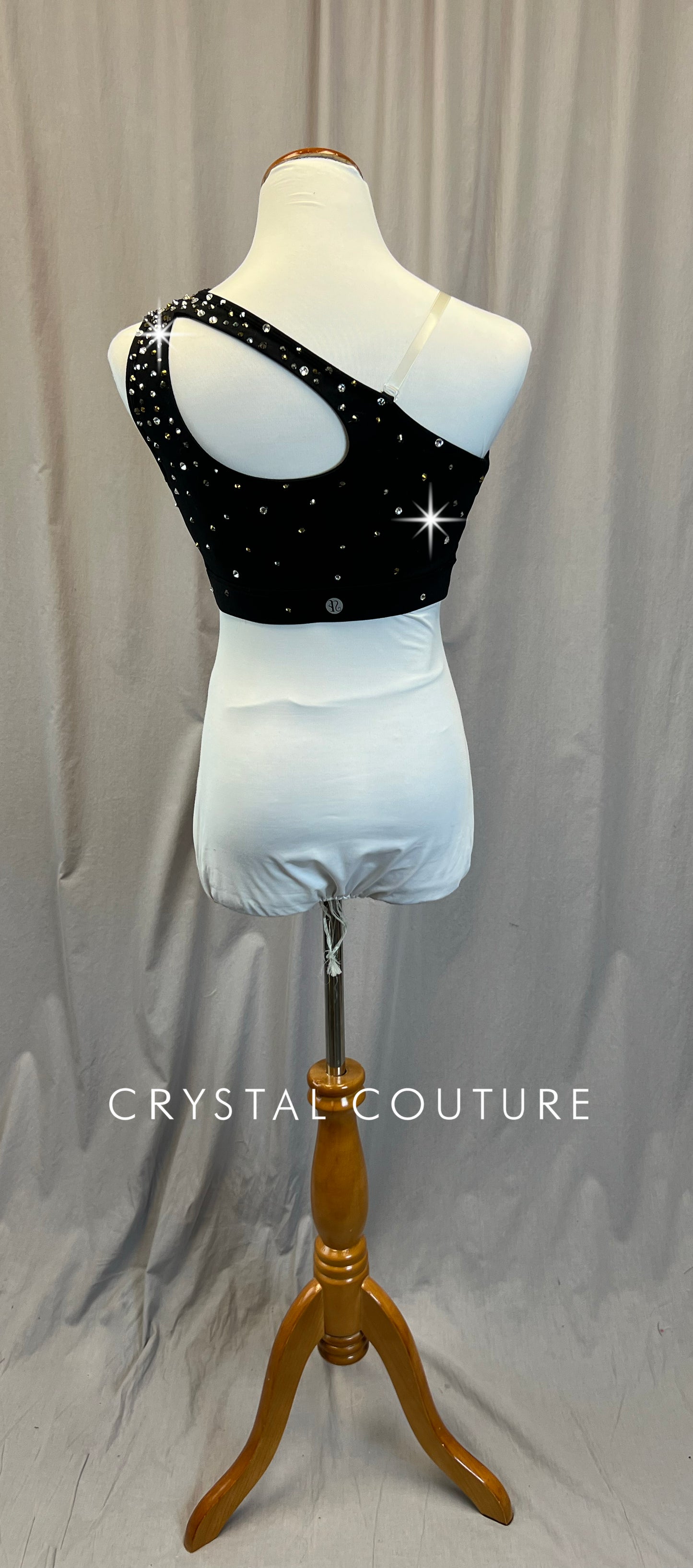 Black One Shoulder Bra Top - Rhinestones